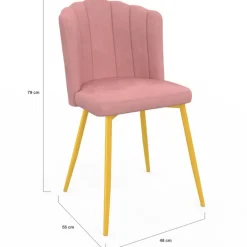 Chaises coquillage rose en velours et pieds dorés