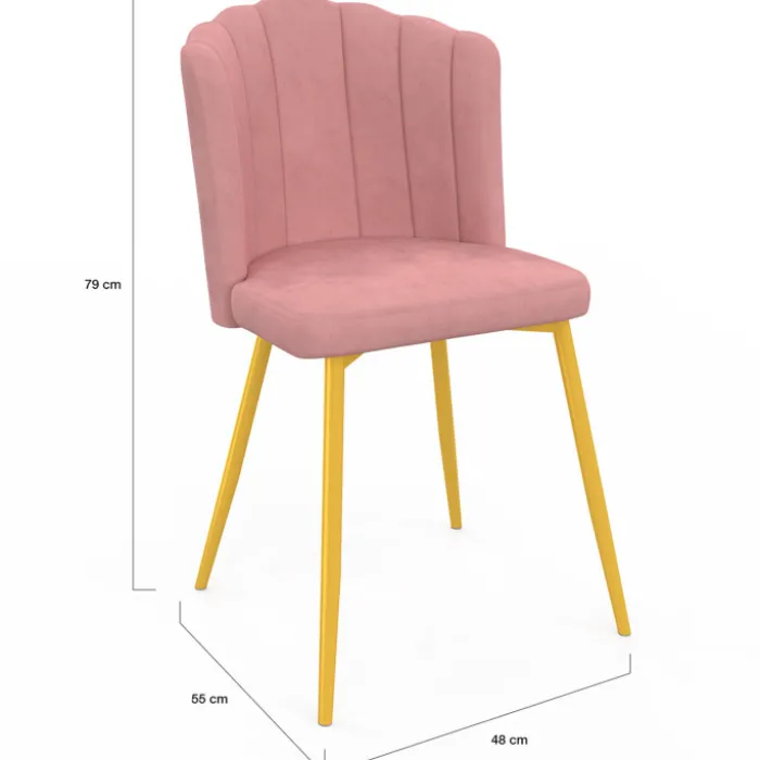 Chaises coquillage rose en velours et pieds dorés