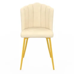 Chaises coquillages beiges en velours et pieds dorés