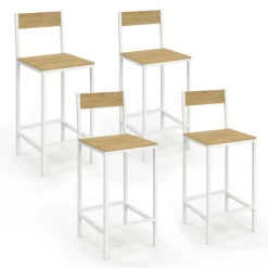 Chaises de bar industrielles métal et bois avec dossier x4