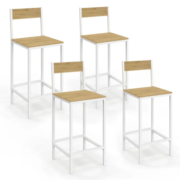 Chaises de bar industrielles métal et bois avec dossier x4