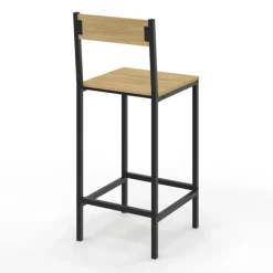 Chaises de bar industrielles métal et bois avec dossier x4