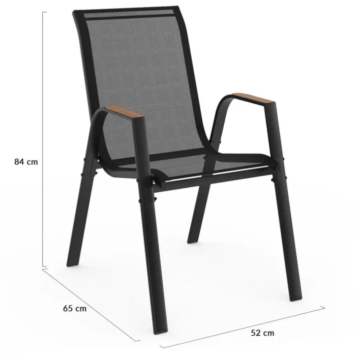 Chaises de jardin empilables noir et bois métal et textilène