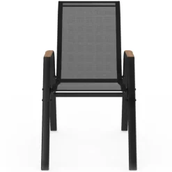 Chaises de jardin empilables noir et bois métal et textilène