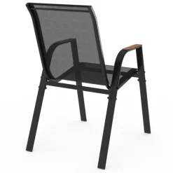 Chaises de jardin empilables noir et bois métal et textilène