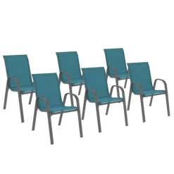 Chaises de jardin empilables bleu canard : lot de 6