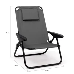 Chaises de plage pliantes gris anthracite avec dossier inclinable