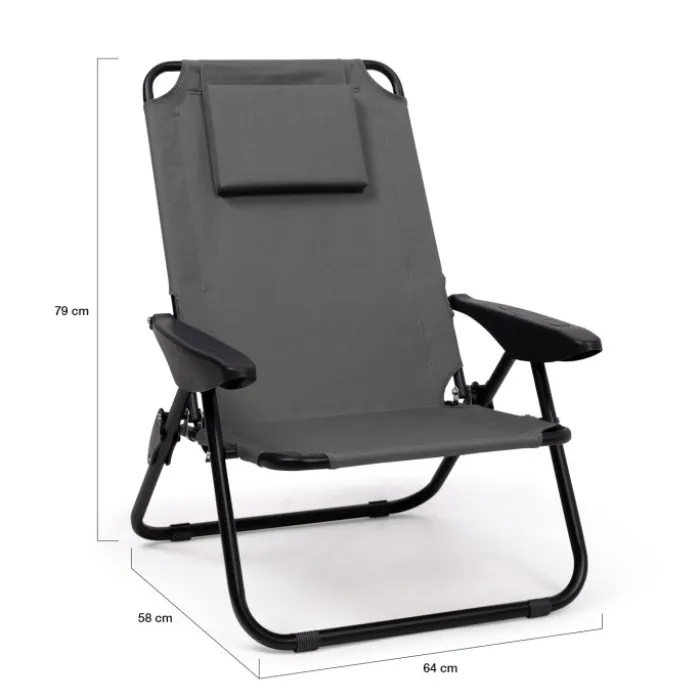 Chaises de plage pliantes gris anthracite avec dossier inclinable