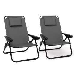 Chaises de plage pliantes gris anthracite avec dossier inclinable