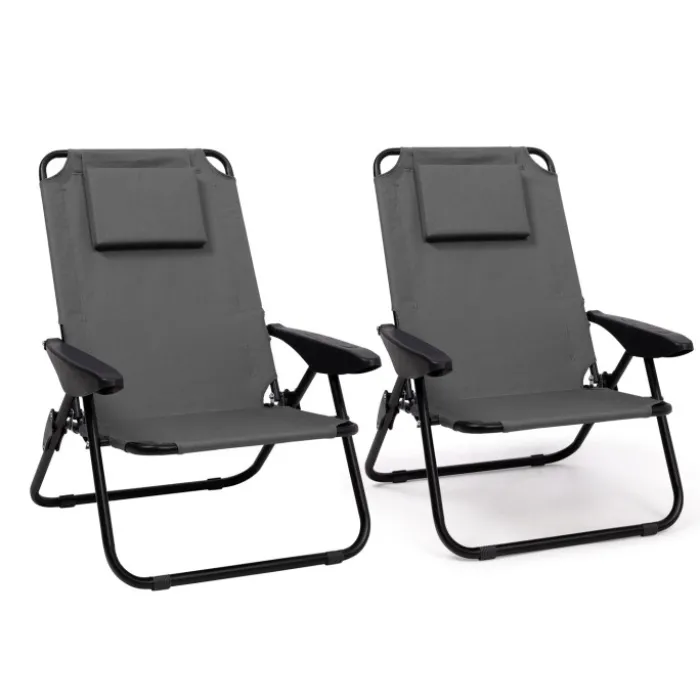 Chaises de plage pliantes gris anthracite avec dossier inclinable