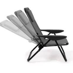 Chaises de plage pliantes gris anthracite avec dossier inclinable