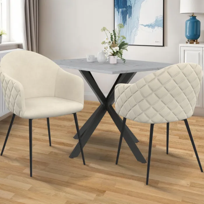 Chaises de salle à manger design en velours gaufré beige