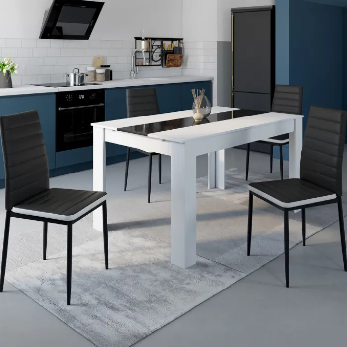 Chaises de salle à manger noires avec bandeau blanc