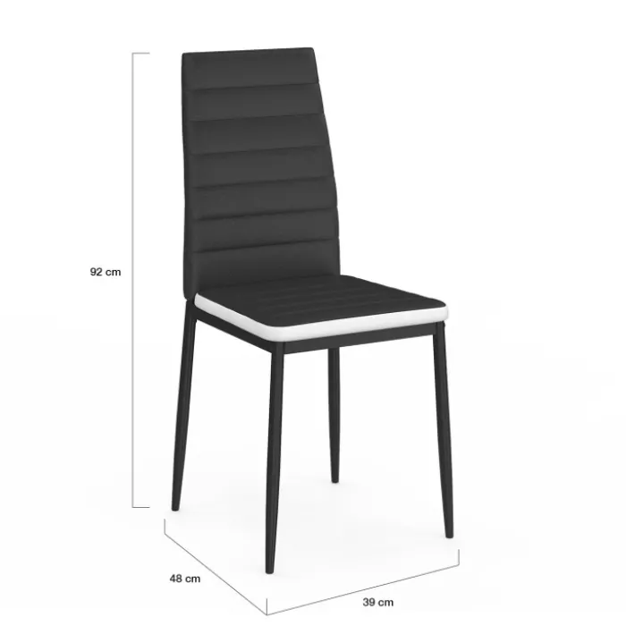 Chaises de salle à manger noires avec bandeau blanc