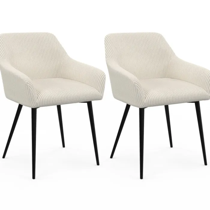 Chaises de salle à manger en velours côtelé beige et pieds en métal