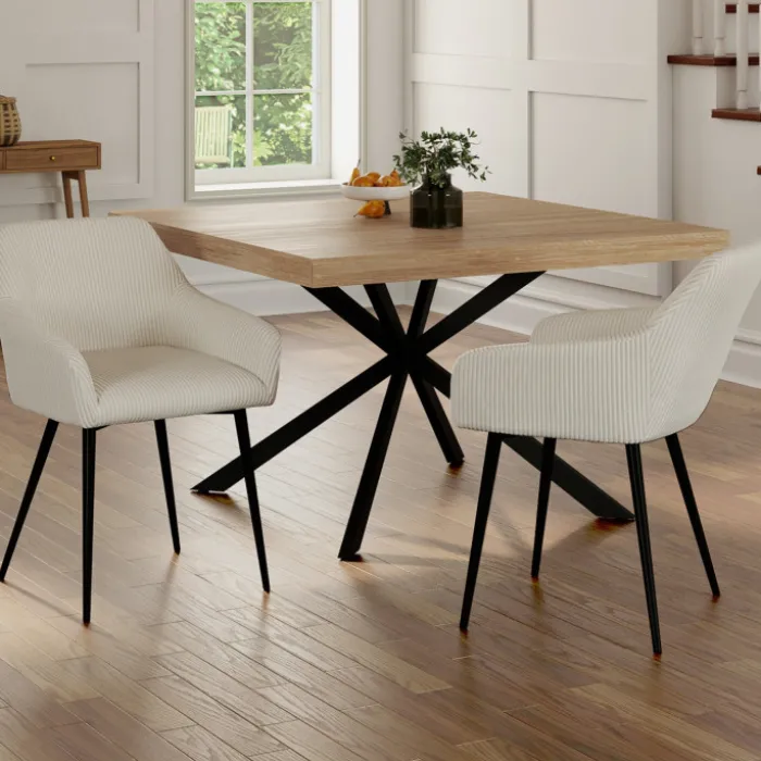 Chaises de salle à manger en velours côtelé beige et pieds en métal