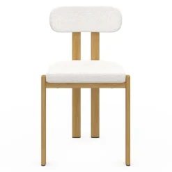 Chaises de salle à manger tissu bouclette et pieds en métal effet bois