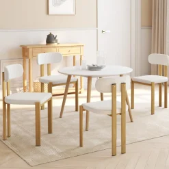 Chaises de salle à manger tissu bouclette et pieds en métal effet bois