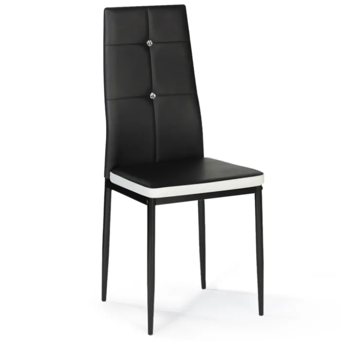 Chaises de salle à manger noires et blanches avec strass