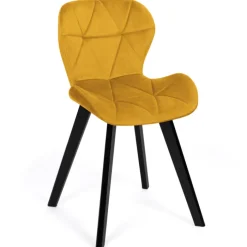 Chaises en velours matelassée bleu, gris foncé, gris clair et jaune
