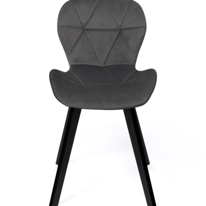 Chaises en velours matelassée bleu, gris foncé, gris clair et jaune