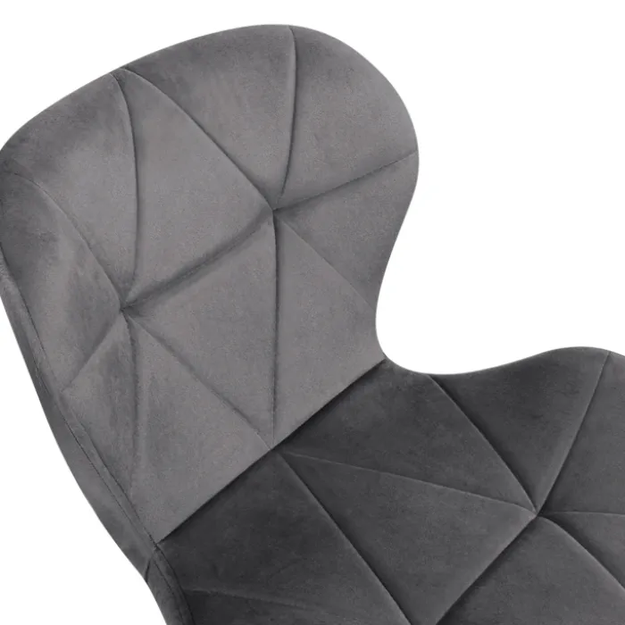 Chaises en velours matelassée bleu, gris foncé, gris clair et jaune
