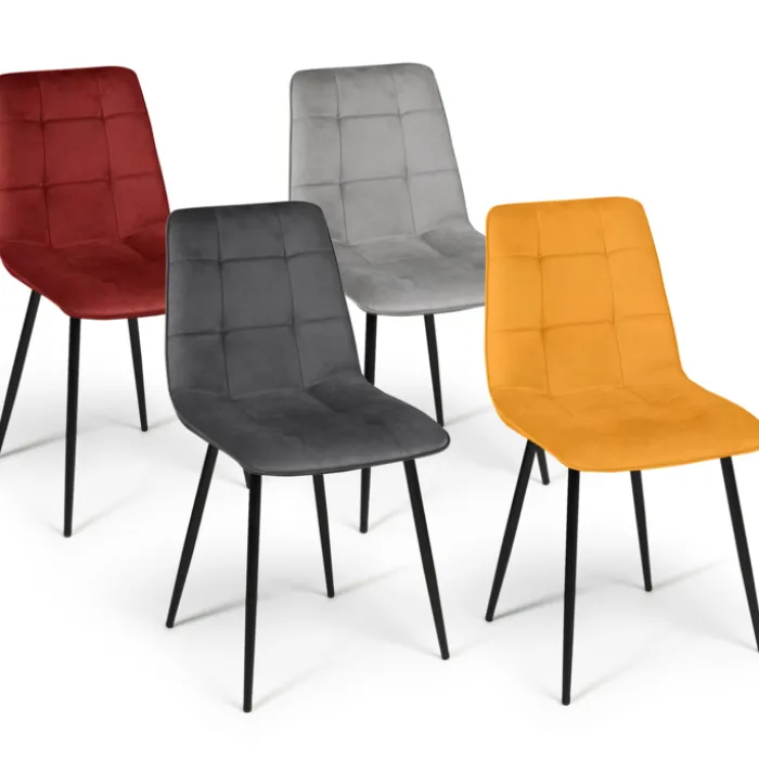Chaises en velours mix color (bordeaux, gris et jaune) : lot de 4
