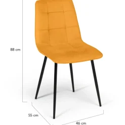 Chaises en velours mix color (bordeaux, gris et jaune) : lot de 4