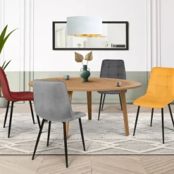 Chaises en velours mix color (bordeaux, gris et jaune) : lot de 4