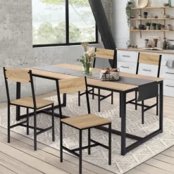 Chaises industrielles bois et métal : lot de 4