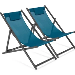 Chaises longues bleu canard pliables