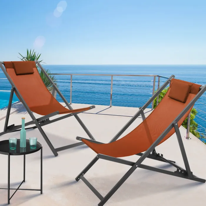 Chaises longues terracotta pliables