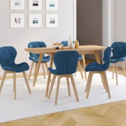 Chaises matelassées pour salle à manger en tissu bleu canard