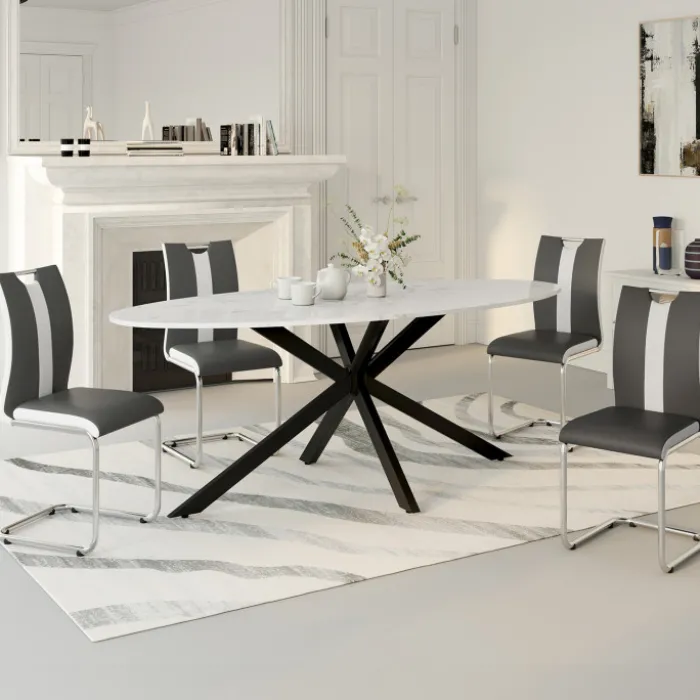 Chaises pieds métal chromé blanches et grises
