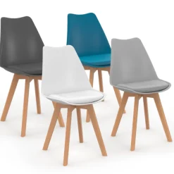 Chaises scandinaves 4 couleurs : gris foncé, gris clair, blanc et bleu