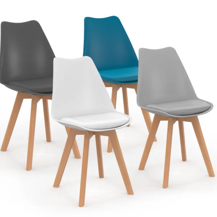 Chaises scandinaves 4 couleurs : gris foncé, gris clair, blanc et bleu