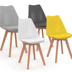 Chaises scandinaves 4 couleurs : gris foncé, gris clair, blanc et jaune