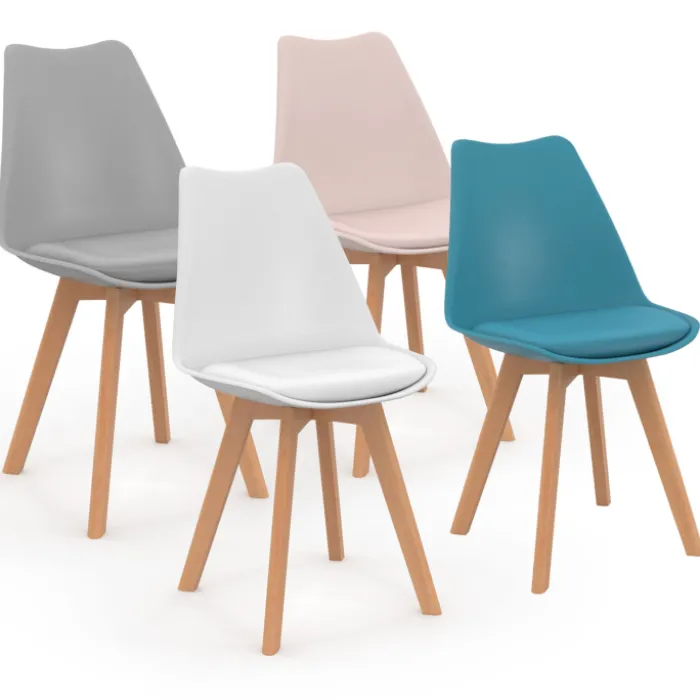 Chaises scandinaves 4 couleurs : pastel rose, blanc, gris clair et bleu