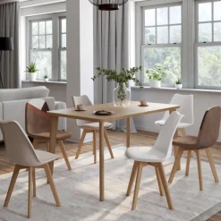 Chaises scandinaves beige, blanc et marron velours patchworks mix color