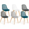 Chaises scandinaves bleu x2, blanc, gris clair et gris foncé x2 avec dossier ajouré