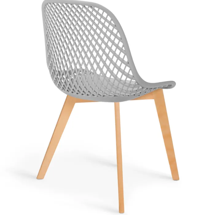 Chaises scandinaves bleu x2, blanc, gris clair et gris foncé x2 avec dossier ajouré