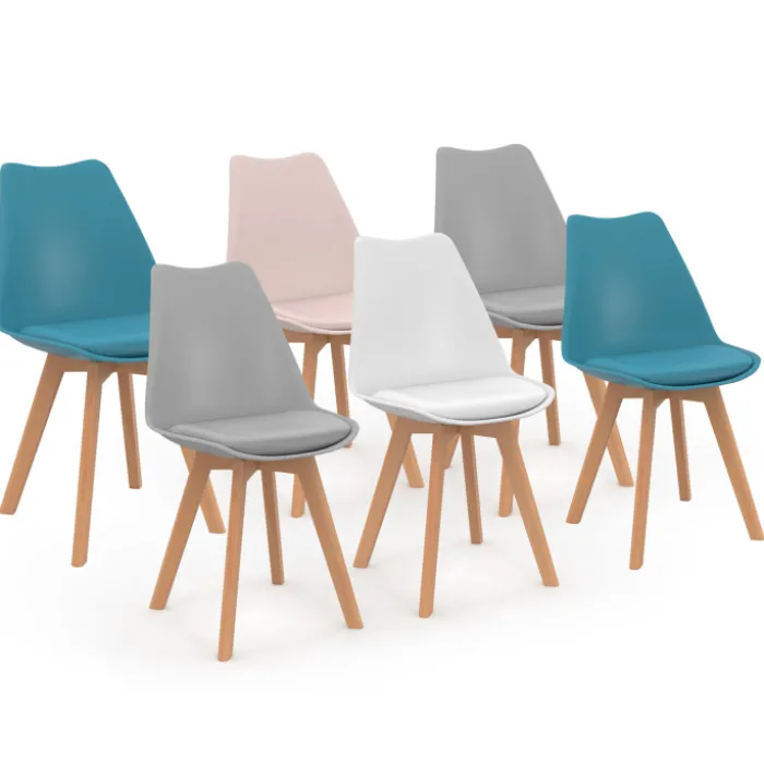 Chaises scandinaves mix color rose, blanc, gris, bleu