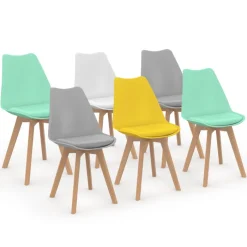 Chaises scandinaves mix color vert menthe, jaune, blanc et gris