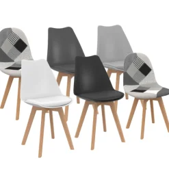 Chaises scandinaves mix color : gris, blanc, noir et patchworks