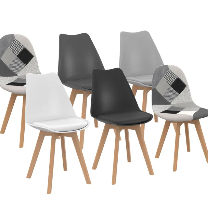 Chaises scandinaves mix color : gris, blanc, noir et patchworks