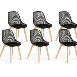 Chaises scandinaves noires x6 avec dossier ajouré