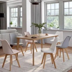 Chaises scandinaves rose pastel, gris, blanc avec coussin