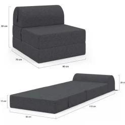 Chauffeuse convertible 1 place en tissu gris anthracite