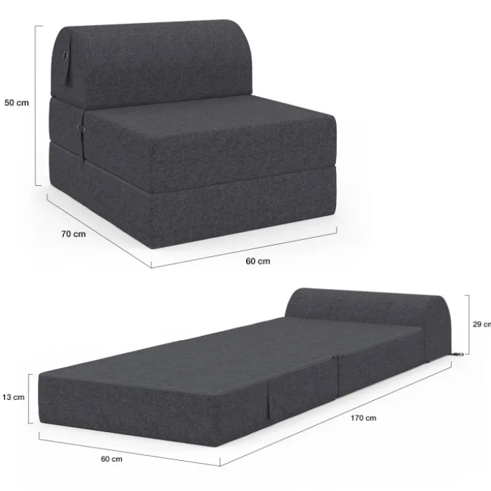Chauffeuse convertible 1 place en tissu gris anthracite