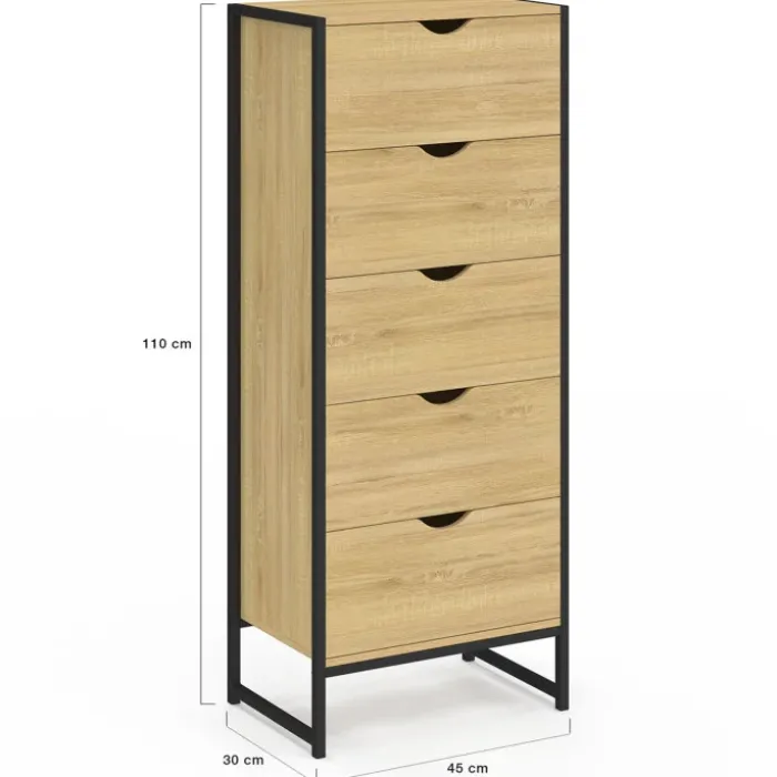 Chiffonnier 5 tiroirs 45 cm commode semainier design industriel
